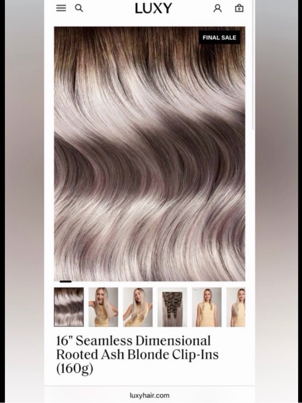 Luxy hair extensions 16" Seamless Dimensional Rooted Ash Blonde Clip-Ins (160g)